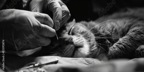 Veterinary examination of a domestic cat photo