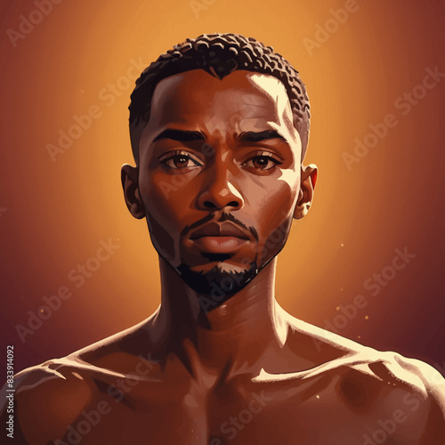 Vector beautiful black afro, brown man illustration, African man artwork vectorized, Africa people concept art
