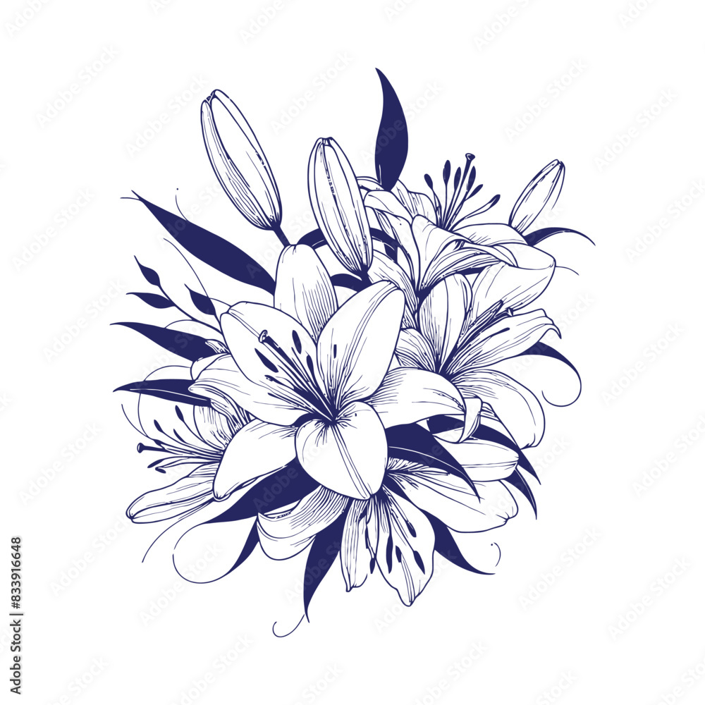 Flat design flower silhouettes and leaves floral element design vector template illustration Flat design flower silhouettes and leaves floral element design vector template illustration