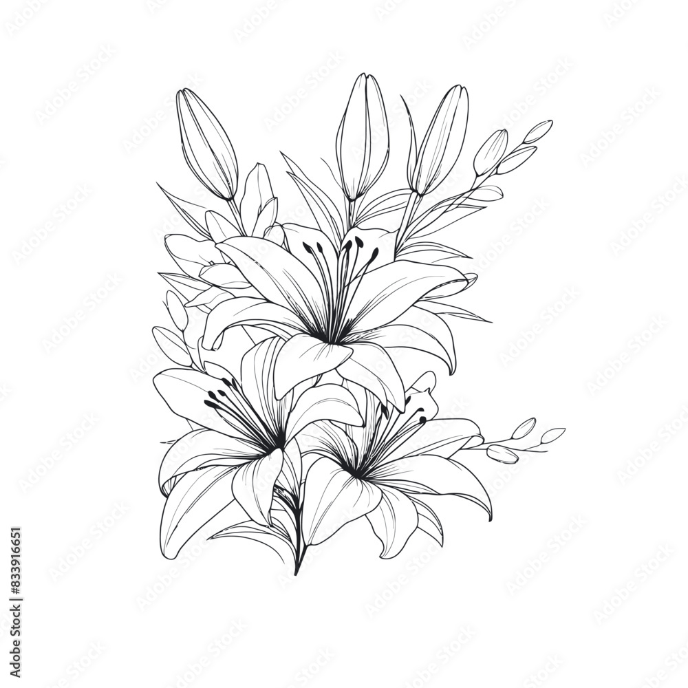 Flat design flower silhouettes and leaves floral element design vector template illustration Flat design flower silhouettes and leaves floral element design vector template illustration