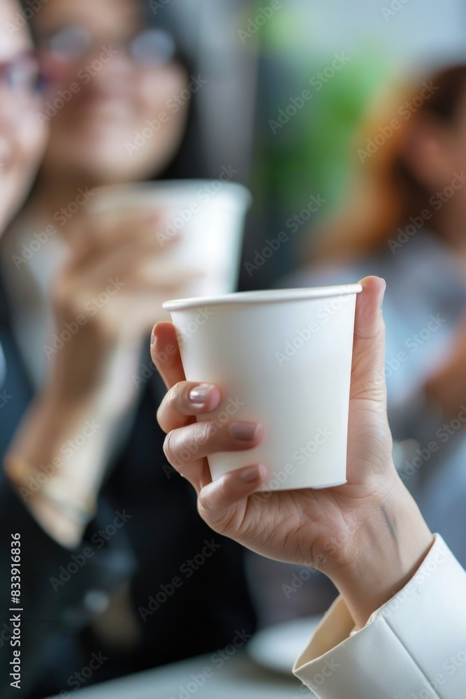 A woman holds a cup of coffee in her hand A woman holds a cup of coffee in her hand