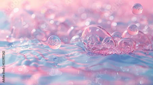 Endlessly looping abstract liquid scene with bubbles, executed in a minimalist style with a gentle background, suitable for screensavers or digital decor photo