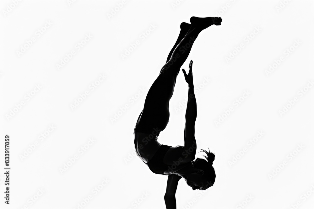 Fototapeta premium A person doing a handstand in mid-air, focusing on strength and flexibility