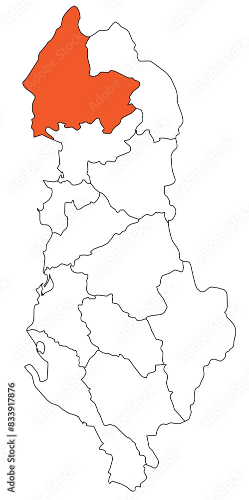 Obraz premium Outline of the map of the region of Albania - Qarku i Shkodrës, Shkodra