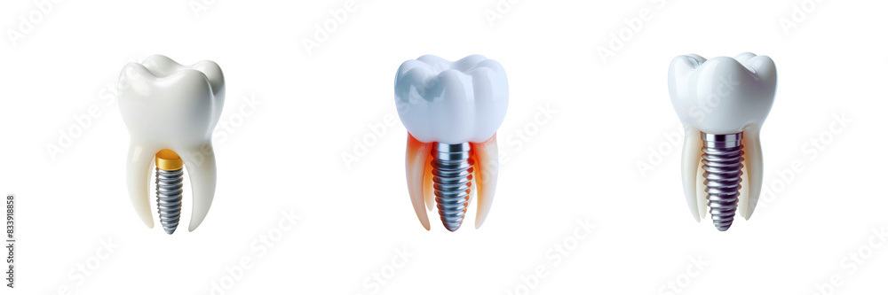 Set of white teeth and dental implant, isolated over on transparent white background Set of white teeth and dental implant, isolated over on transparent white background