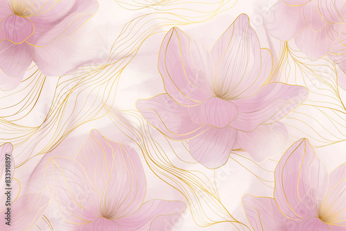 Stylish pink background design with beautiful lotus flowers. Lotus flowers line arts design for wallpaper, banner, print, invitation, cover and packaging design.