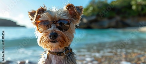 Summer Fun with a Stylish Pup on the Beach Generative AI