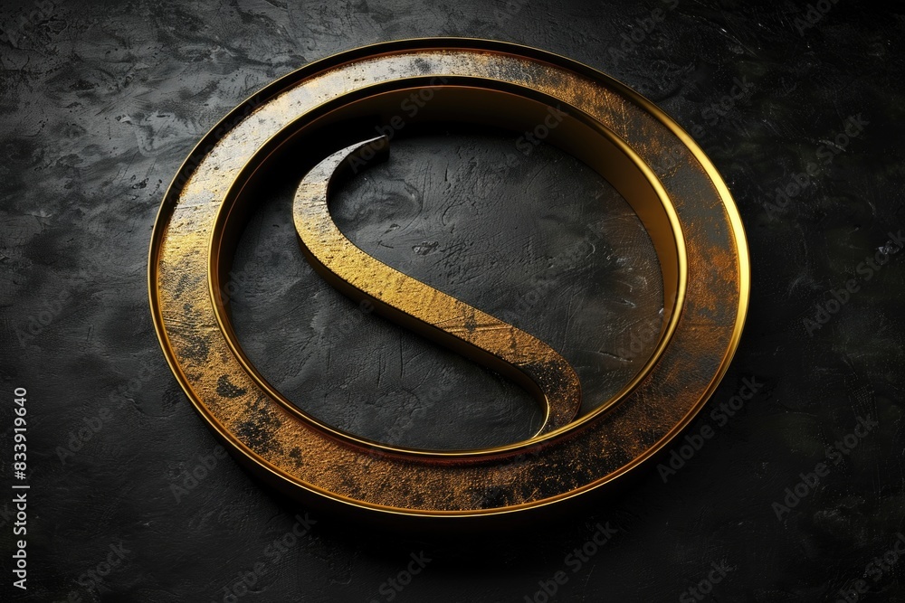 Close-up shot of a shiny gold letter S on a dark background, suitable for designs and graphics Close-up shot of a shiny gold letter S on a dark background, suitable for designs and graphics