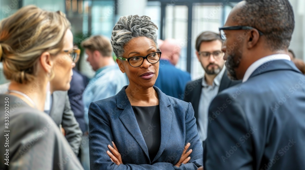 Diverse Business Leaders Strategizing in Modern Office Setting Diverse Business Leaders Strategizing in Modern Office Setting