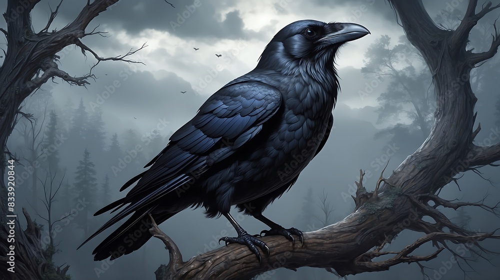 Fototapeta premium raven on a branch 
