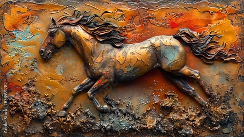 Vibrant Horse Painting with Metallic Accents for Creative Projects Generative AI