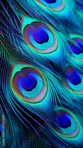 Vibrant Peacock Feather Macro for Exotic Backgrounds Generative AI