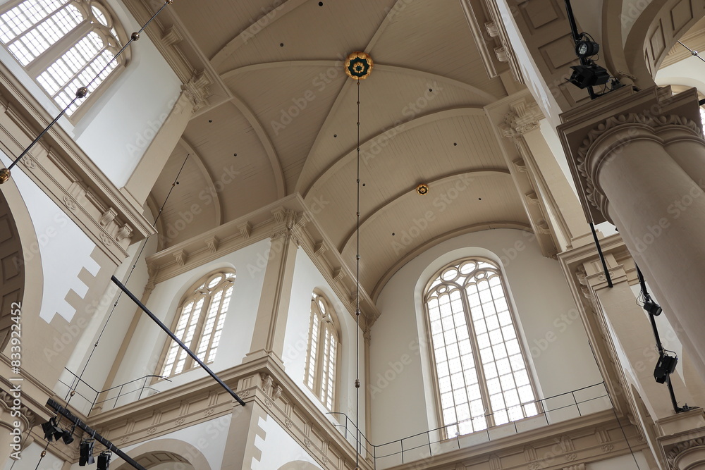Amsterdam Westerkerk Church Interior View with Ceiling and Windows, Netherlands Amsterdam Westerkerk Church Interior View with Ceiling and Windows, Netherlands