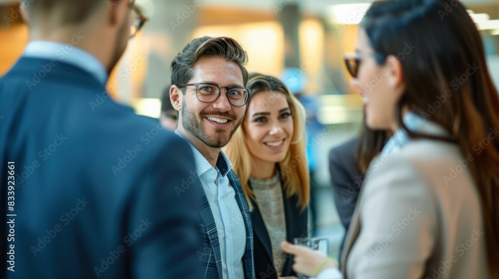 Professional Networking: Group of Business Executives Engaged in Discussion at Corporate Event Professional Networking: Group of Business Executives Engaged in Discussion at Corporate Event