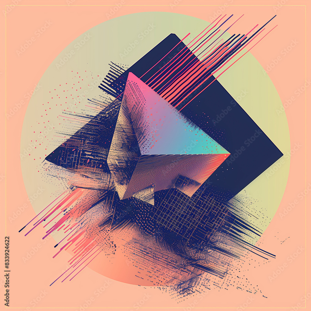 Geometric object with riso print effect, vector. Graphic element for ...