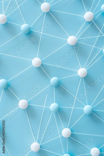 A blue background with many white lines connecting small round pills in the center of each line, creating an intricate network pattern
