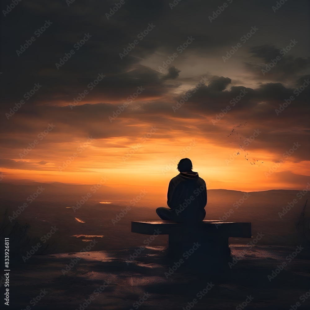 silhouette of a person meditating on the beach silhouette of a person meditating on the beach