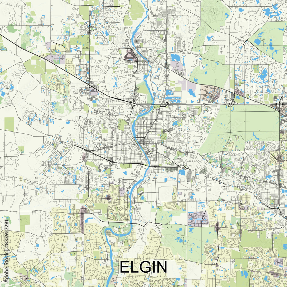 Elgin, Illinois, United States map poster art