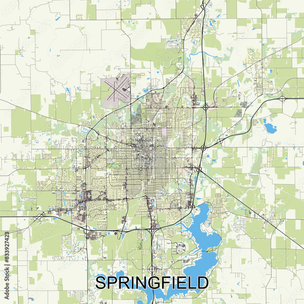 Obraz premium Springfield, Illinois, United States map poster art