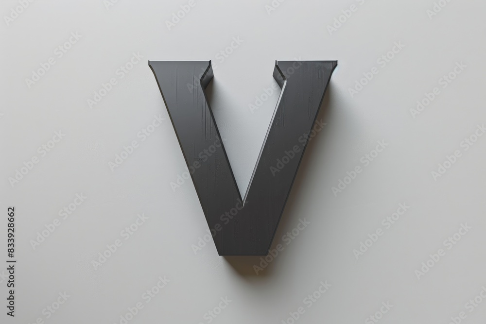 A single black letter V painted on a white wall A single black letter V painted on a white wall