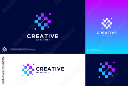 pixel tech connection, modern electrical system, logo design element.