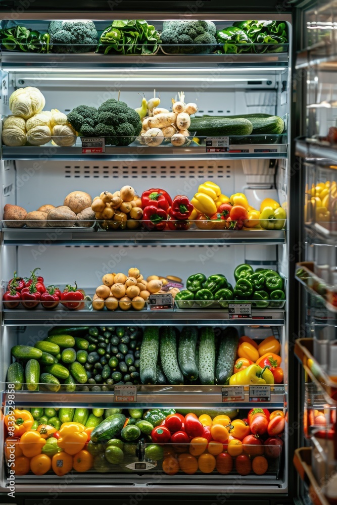A refrigerator full of various vegetables, ideal for use in food and lifestyle imagery A refrigerator full of various vegetables, ideal for use in food and lifestyle imagery