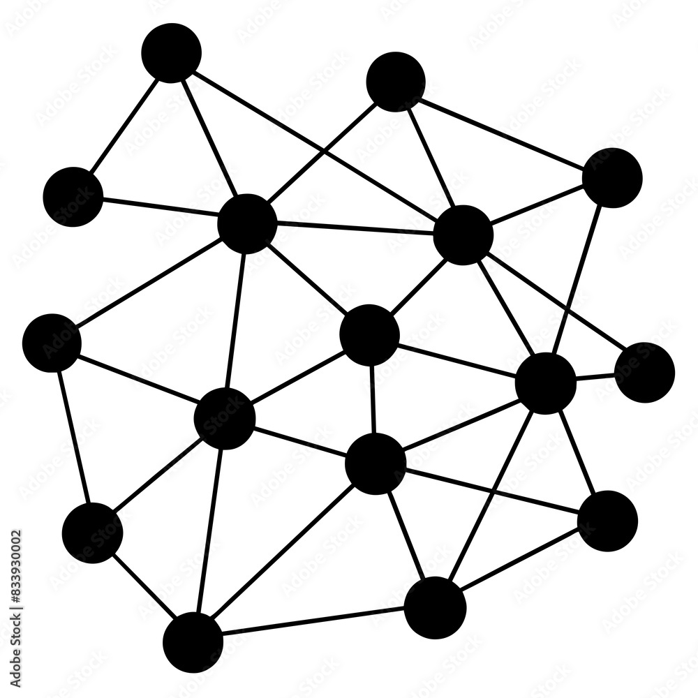 Grid of connections, lines and dots randomly placed and connected vector silhouette Grid of connections, lines and dots randomly placed and connected vector silhouette