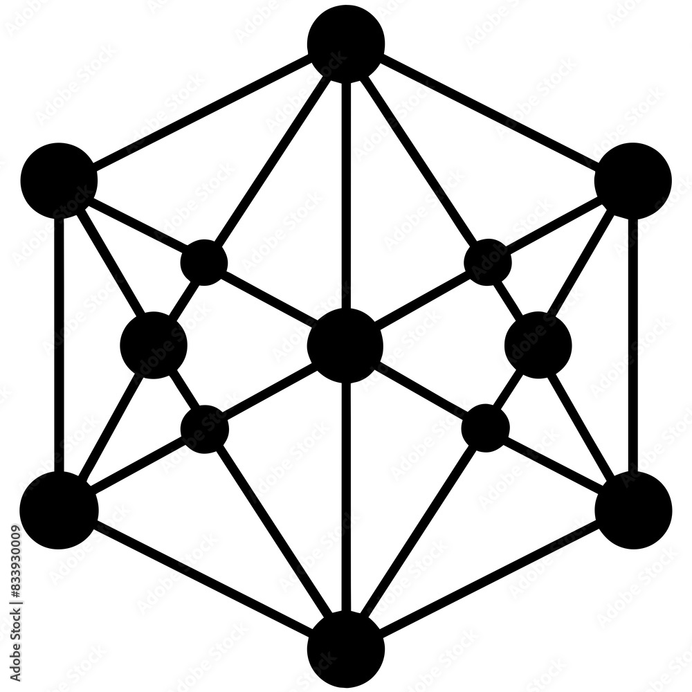 Grid of connections, lines and dots randomly placed and connected vector silhouette 