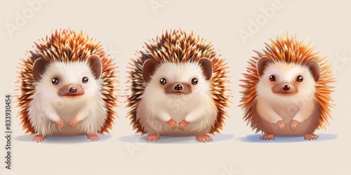 A group of small hedgehogs posing in a row, a cute and playful scene