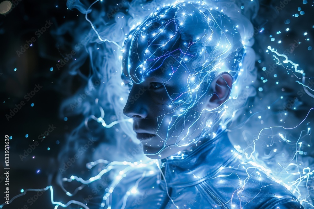 Futuristic Human with Electric Neural Network Futuristic Human with Electric Neural Network