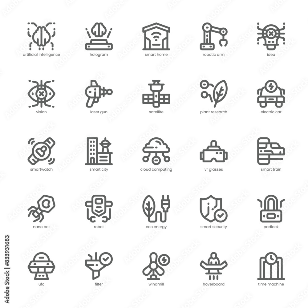 Future Technology icon pack for your website, mobile, presentation, and logo design. Future Technology icon outline design. Vector graphics illustration and editable stroke.