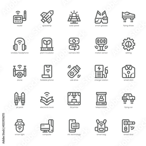 Future Technology icon pack for your website, mobile, presentation, and logo design. Future Technology icon outline design. Vector graphics illustration and editable stroke.