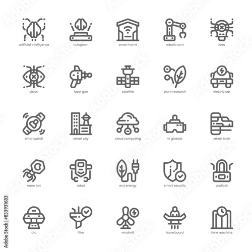 Future Technology icon pack for your website, mobile, presentation, and logo design. Future Technology icon outline design. Vector graphics illustration and editable stroke.