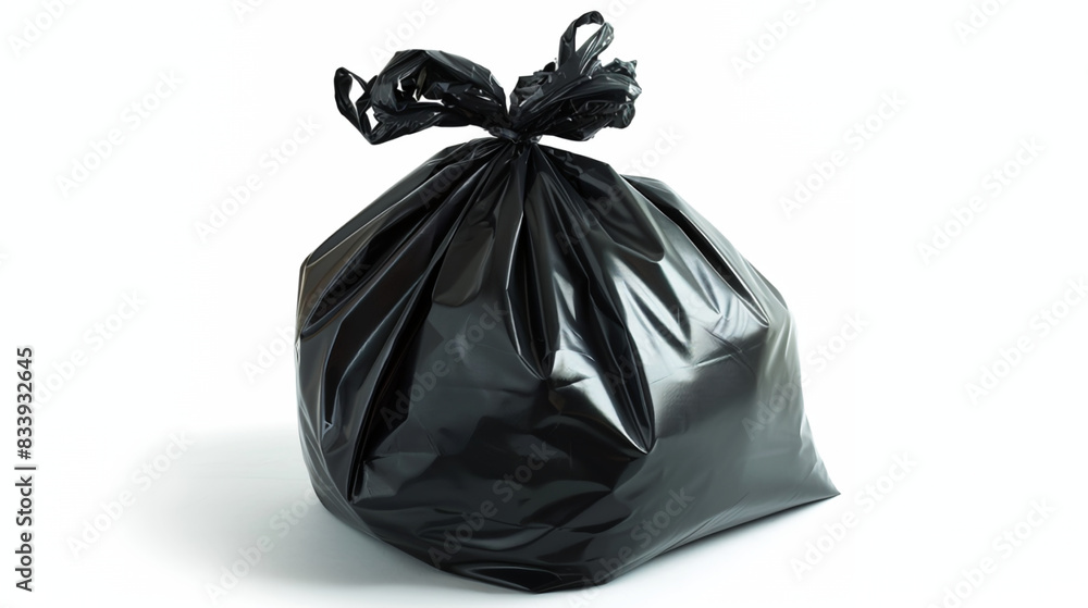 Black trash bag with a minimalist look, isolated on a white background. Black trash bag with a minimalist look, isolated on a white background.