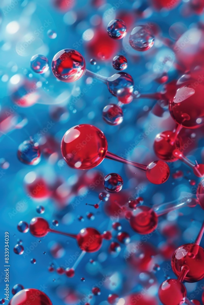 A collection of red and blue spheres suspended in mid-air, creating a mesmerizing visual effect A collection of red and blue spheres suspended in mid-air, creating a mesmerizing visual effect