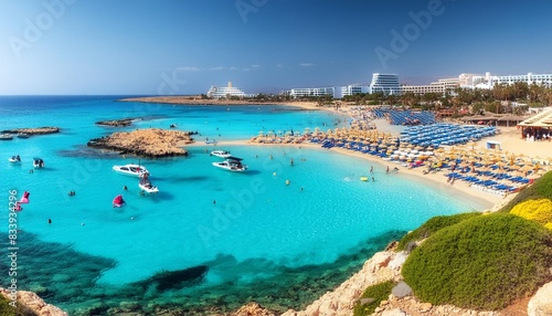landscape with nissi beach ayia napa cyprus island photo