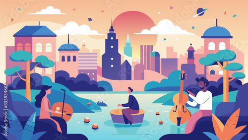 A peaceful oasis in the bustling city where the orchestras gentle melodies provide a soothing escape.. Vector illustration