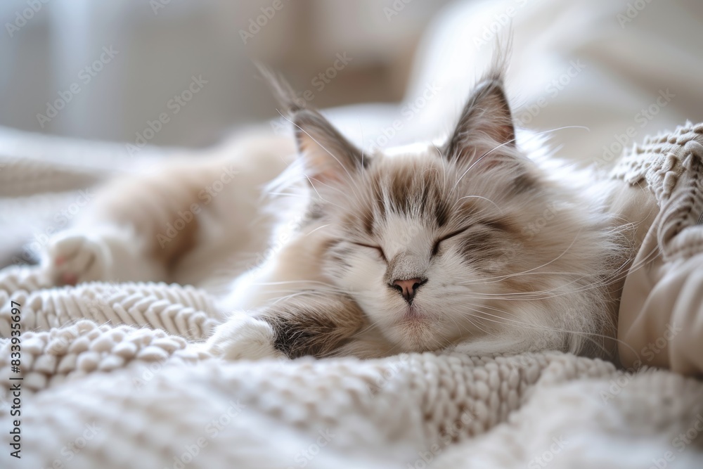 Adorable Cat Asleep on Plush Pillow Generative AI