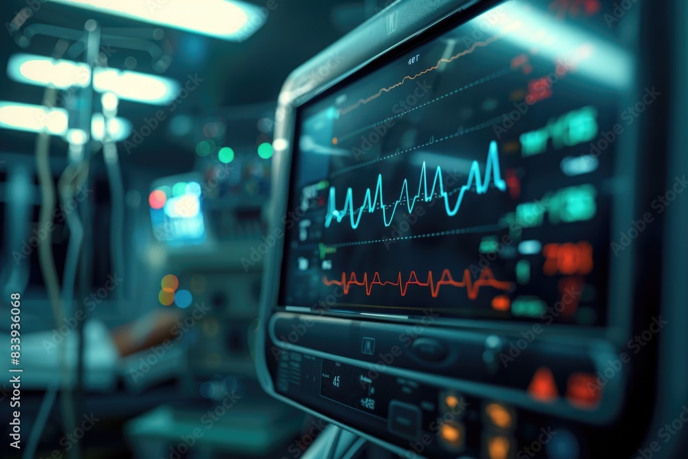 A medical device showing an electrocardiogram (ecg) line A medical device showing an electrocardiogram (ecg) line