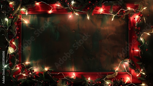empty christmas festive frame for text made from shining garland lights  copyspace for greetings  holiday promotions  sales  and discounts.