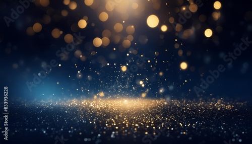 abstract background with dark rich blue and gold particle christmas golden light shine particles bokeh gold foil texture holiday concept