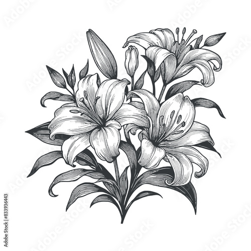 Flat design flower silhouettes and leaves floral element design vector template illustration
