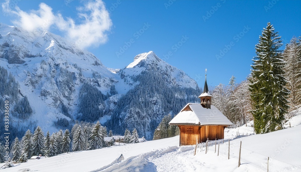 winter wonderland with chapel in the alps berchtesgadener land bavaria germany