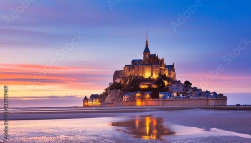 mont saint michel at twilight normandy france photo