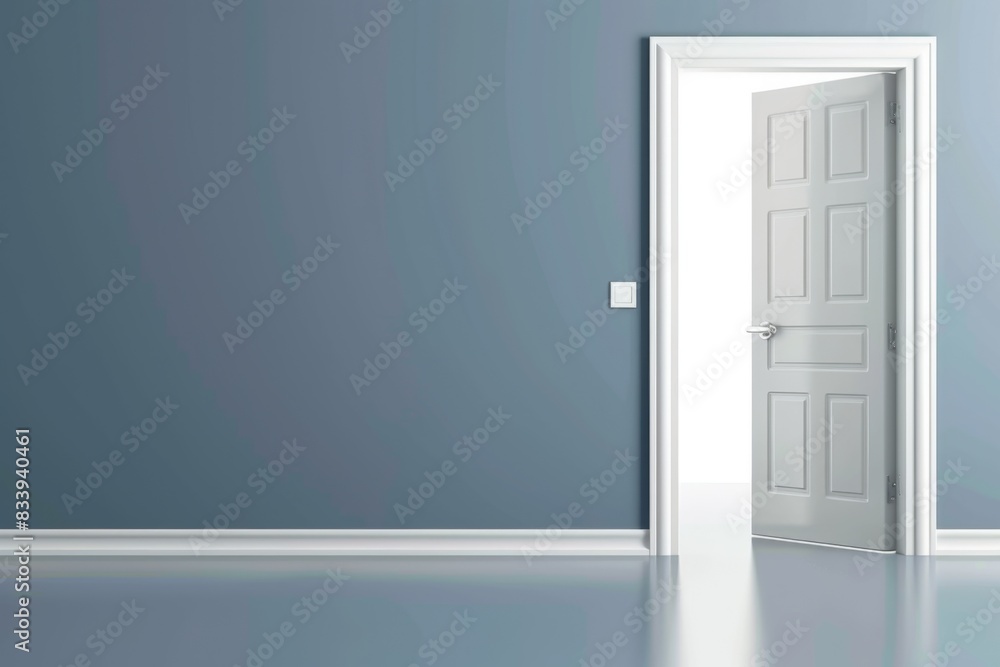 Fototapeta premium Open door emitting light possibilities growth achievements concept motivation learning skills knowledge heaven doors exit abstract simple background new ways entering leaving space imagination