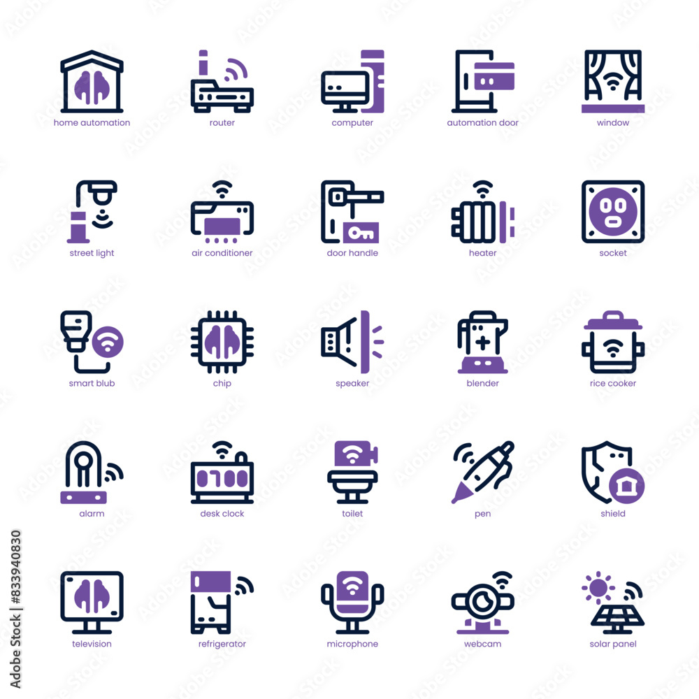 Home Automation icon pack for your website, mobile, presentation, and logo design. Home Automation icon dual tone design. Vector graphics illustration and editable stroke.