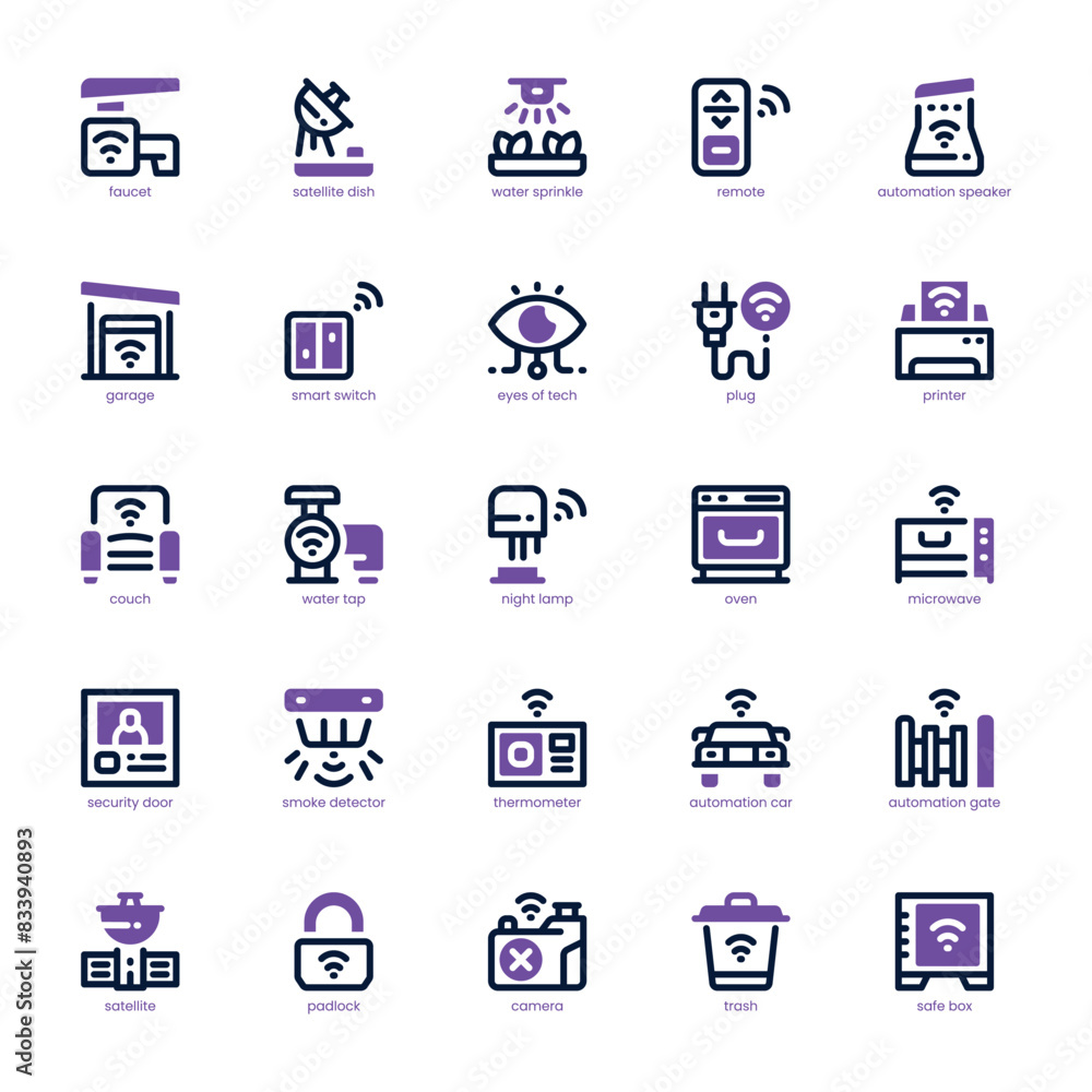 Home Automation icon pack for your website, mobile, presentation, and logo design. Home Automation icon dual tone design. Vector graphics illustration and editable stroke.