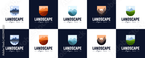 collection of nature landscape logos, with mountain concept, outdoor, logo design element.