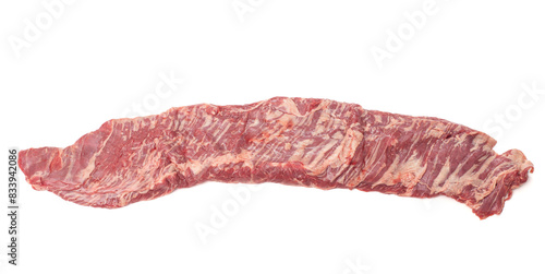 Quadro su tela A Long Thin Raw Beef Flank Steak Isolated on a White Background