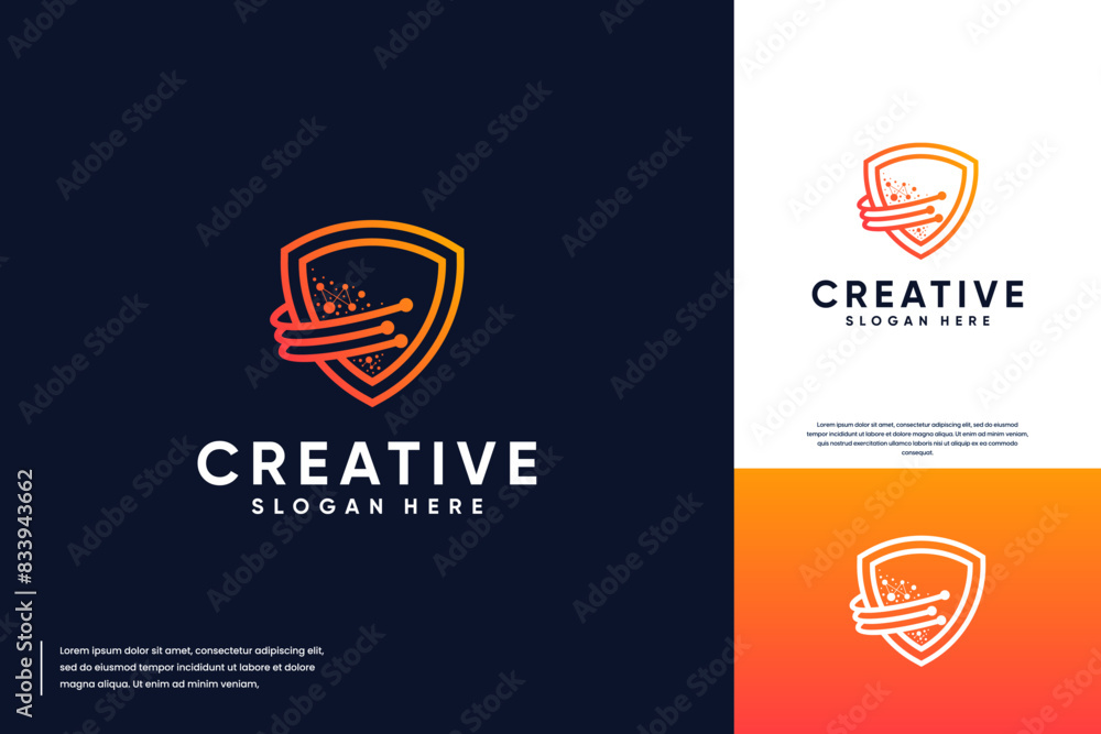 security logo with shield concept, digital security, logo design template. security logo with shield concept, digital security, logo design template.